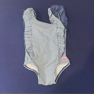 Rufflebutts Toddler Girls Blue And White Pinstripe Ruffle One Piece Swimsuit 2T